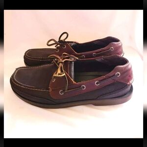 Sperry Top Sider Boat Shoes Mens 10M Black Brown Leather Two Tone  0578856
